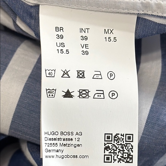 Boss Hugo Boss Blue/White Striped Men's Dress Shirt, 39 15.5 Slim Like New - Picture 10 of 10